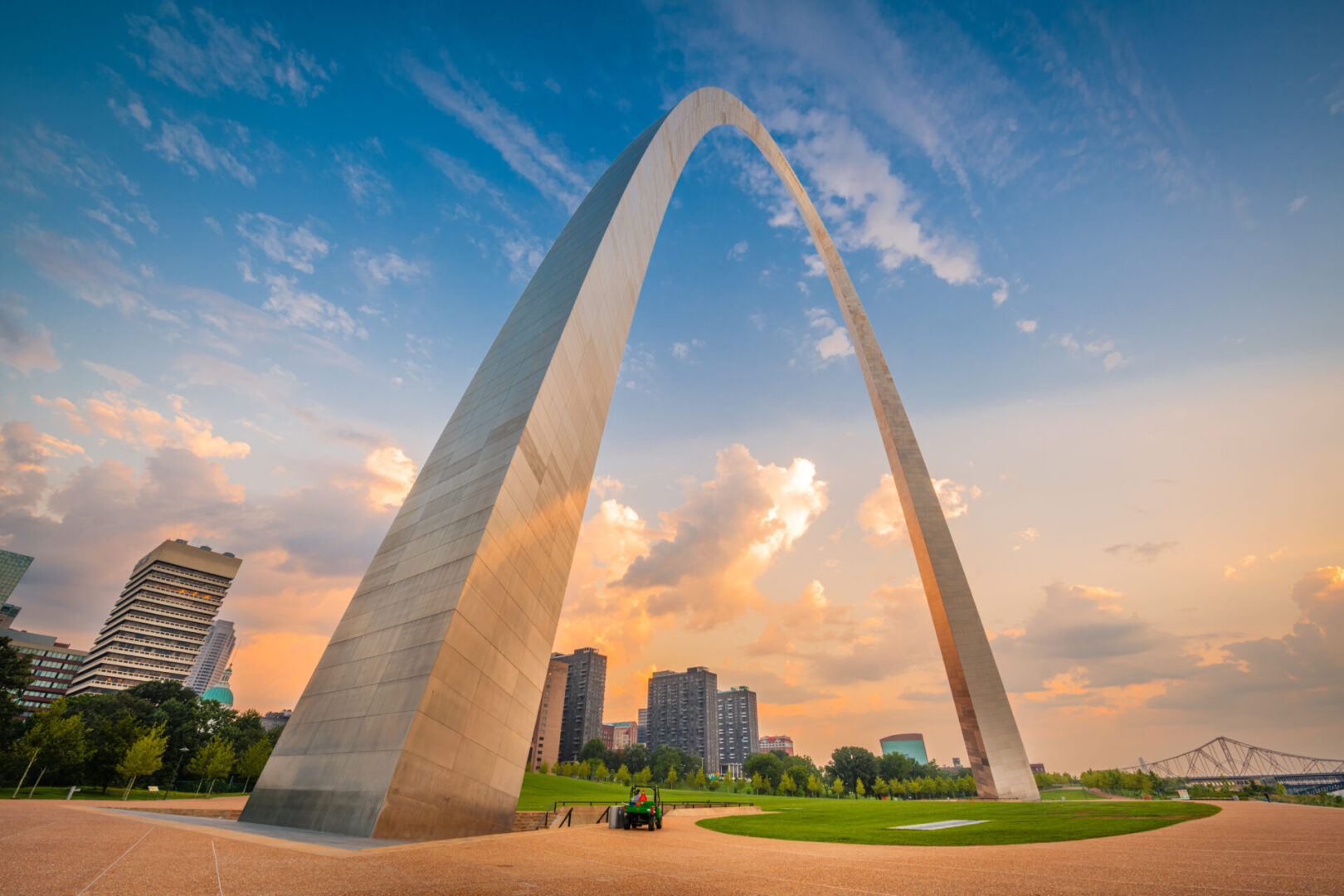 Downtown St. Louis, Missouri, USA viewed from below the arch.