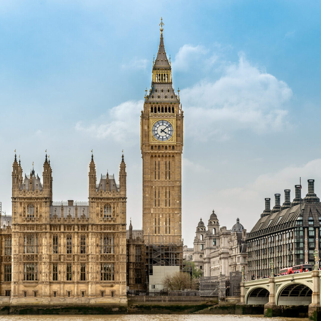 Big Ben and Westminster Bridge, London, UK.